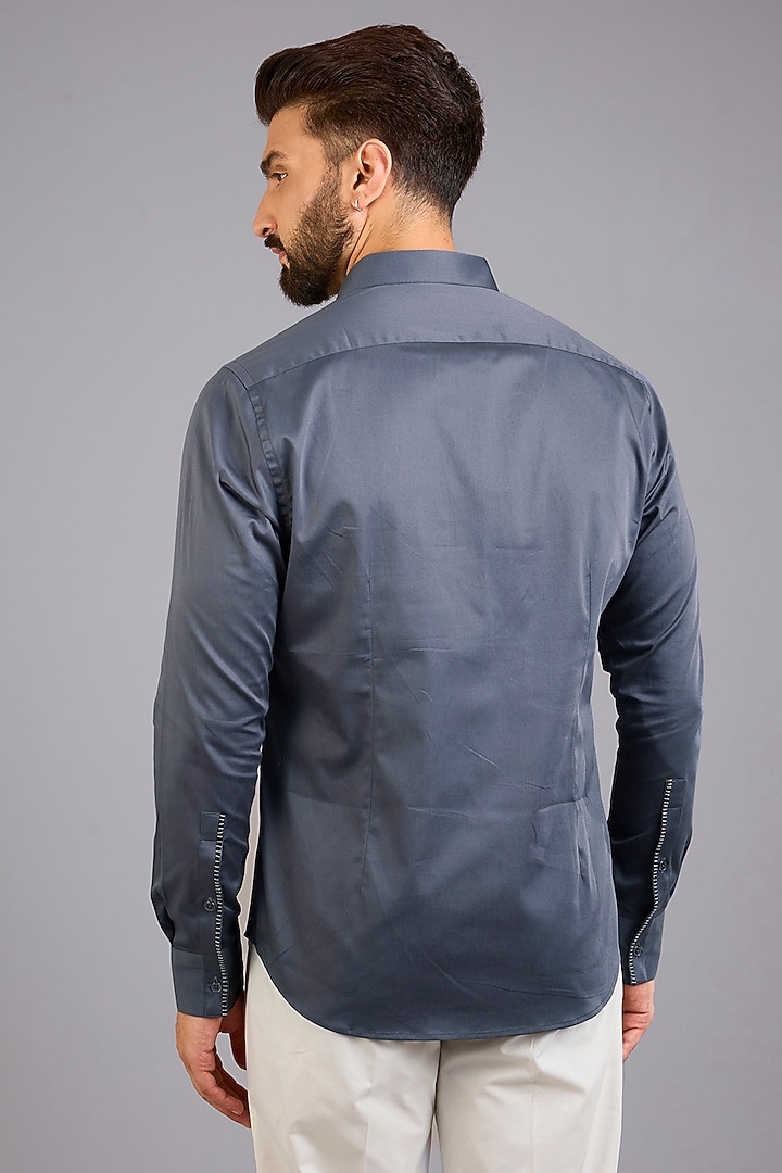 Slate Grey Cotton Silk Party Wear Shirt by Dhruv Vaish at Pernia's Pop Up Shop