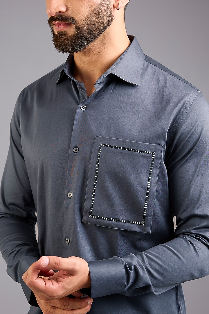 Slate Grey Cotton Silk Party Wear Shirt by Dhruv Vaish at Pernia's Pop Up Shop
