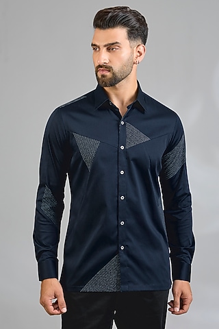 Navy Cotton Shirt by Dhruv Vaish