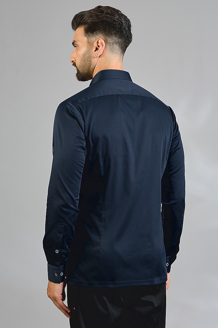 Navy Cotton Party Wear Shirt by Dhruv Vaish at Pernia's Pop Up Shop