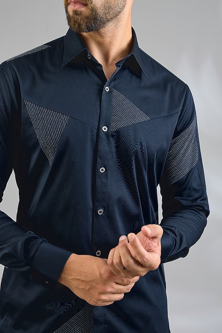 Navy Cotton Party Wear Shirt by Dhruv Vaish at Pernia's Pop Up Shop