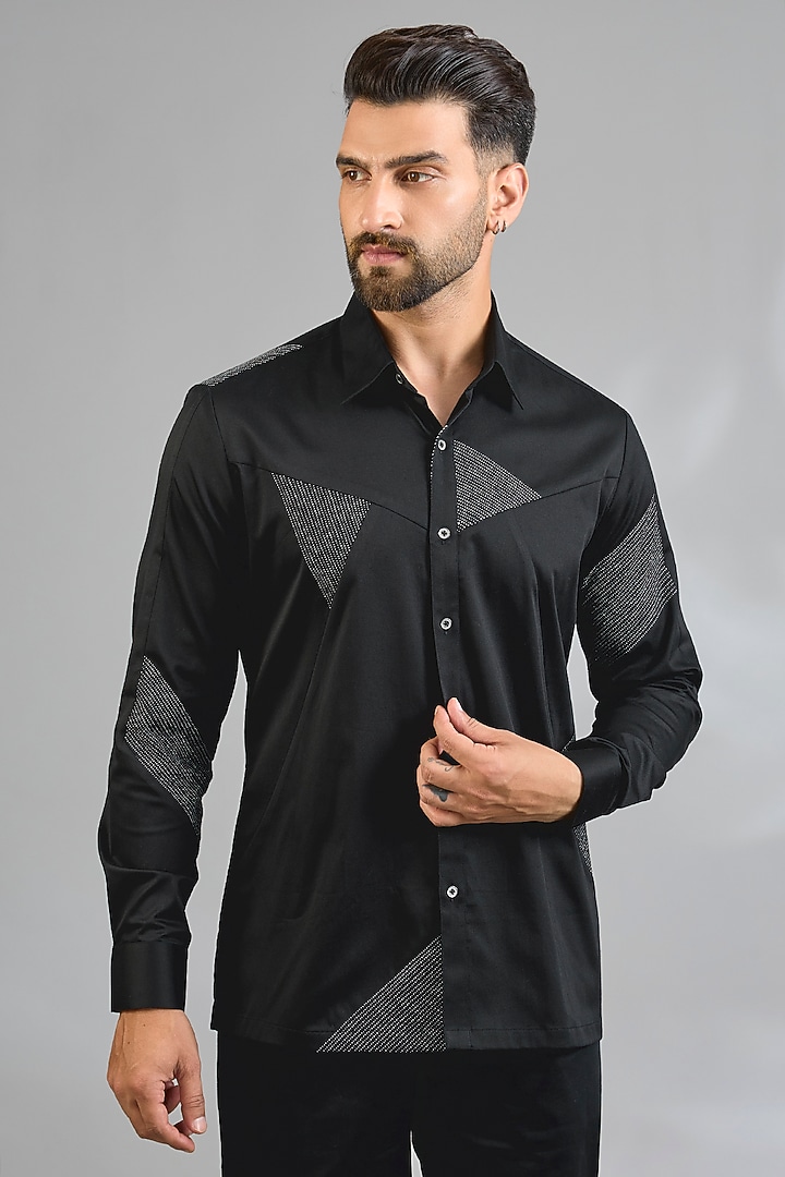 Black Cotton Party Wear Shirt by Dhruv Vaish at Pernia's Pop Up Shop