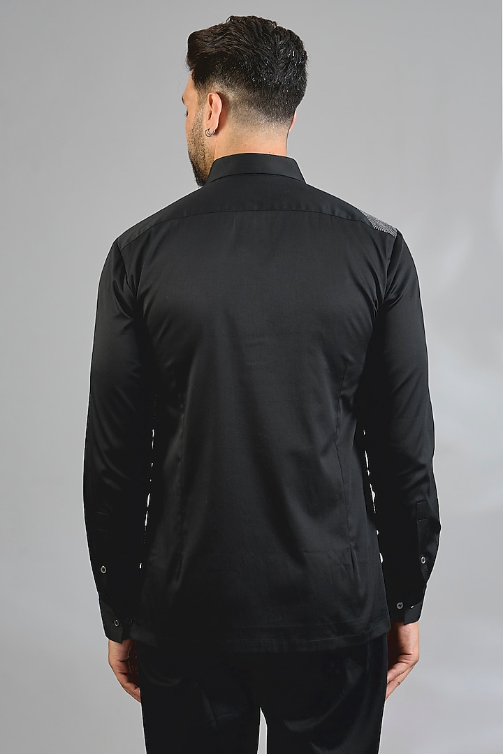Black Cotton Party Wear Shirt by Dhruv Vaish at Pernia's Pop Up Shop
