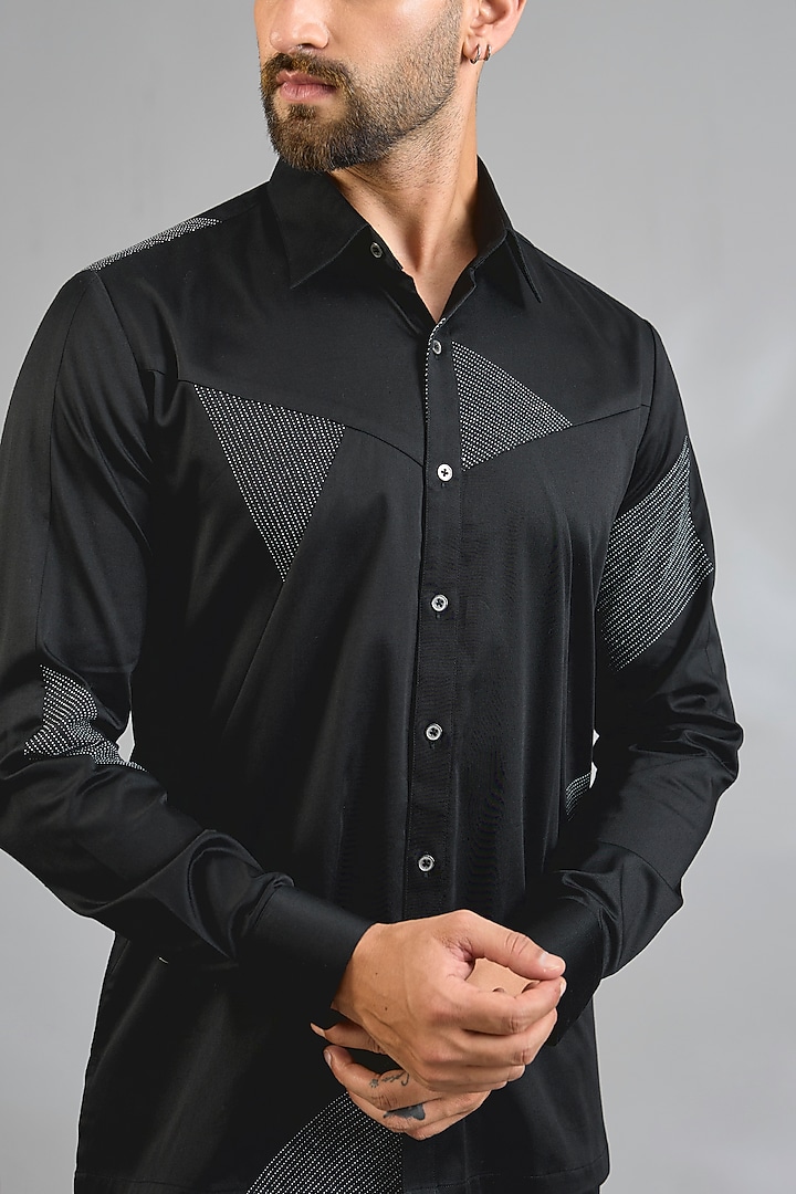 Black Cotton Party Wear Shirt by Dhruv Vaish at Pernia's Pop Up Shop