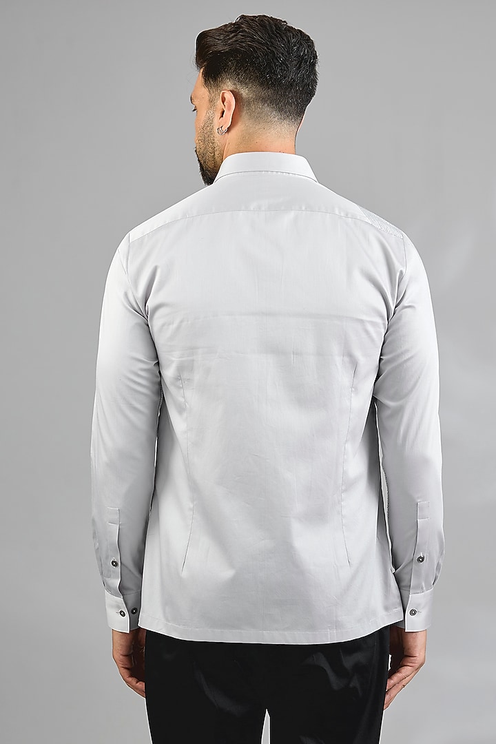 Silver Grey Cotton Party Wear Shirt by Dhruv Vaish at Pernia's Pop Up Shop
