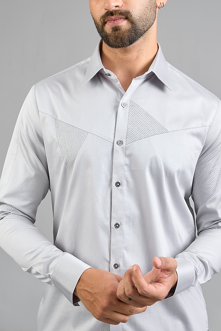 Silver Grey Cotton Party Wear Shirt by Dhruv Vaish at Pernia's Pop Up Shop