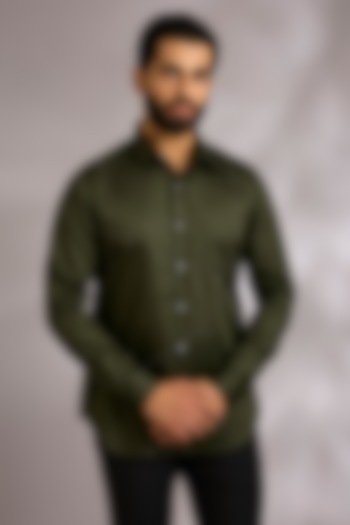 Olive Green Cotton Party Wear Shirt by Dhruv Vaish at Pernia's Pop Up Shop
