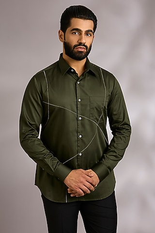 Olive Green Cotton Shirt by Dhruv Vaish
