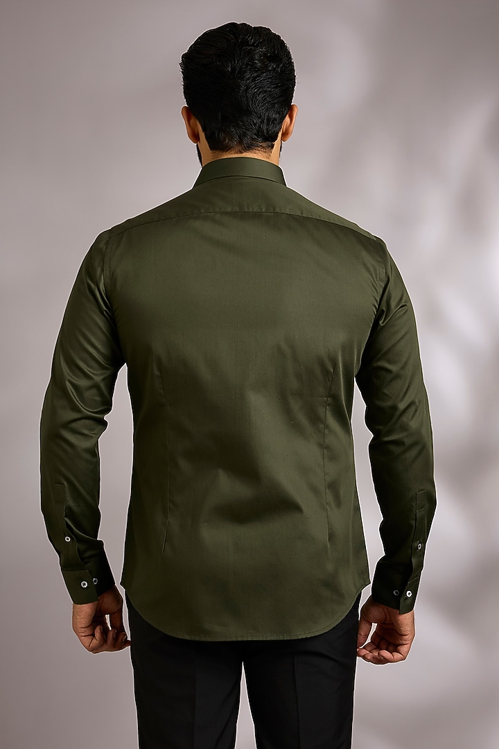Olive Green Cotton Party Wear Shirt by Dhruv Vaish at Pernia's Pop Up Shop