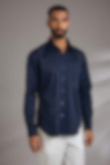 Navy Blue Cotton Party Wear Shirt by Dhruv Vaish at Pernia's Pop Up Shop