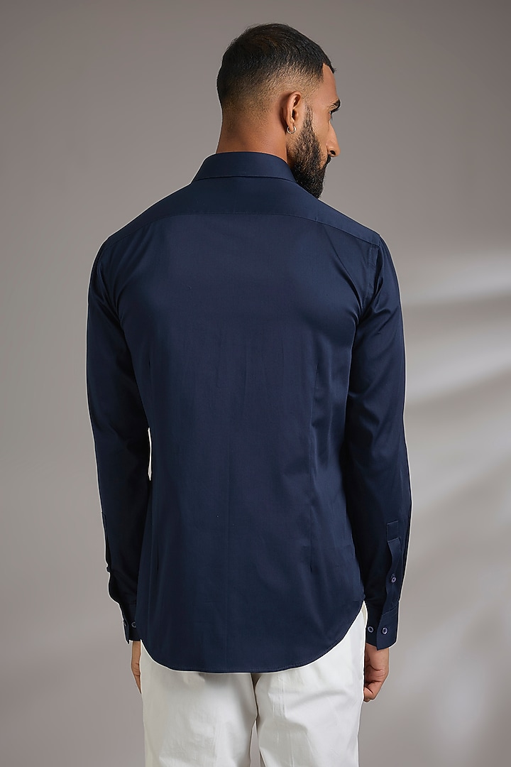Navy Blue Cotton Party Wear Shirt by Dhruv Vaish at Pernia's Pop Up Shop