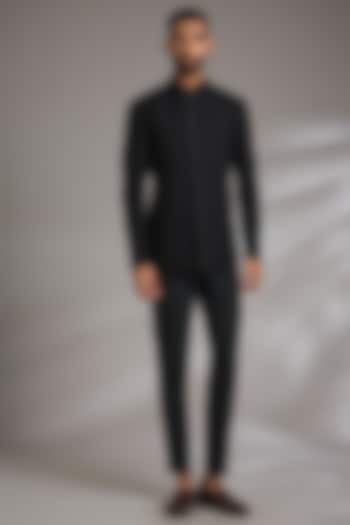 Black Suiting Wedding Bandhgala Set by Dhruv Vaish at Pernia's Pop Up Shop