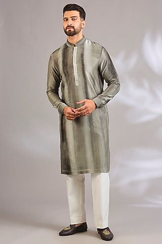 Sage Chanderi Silk Kurta Set by Dhruv Vaish