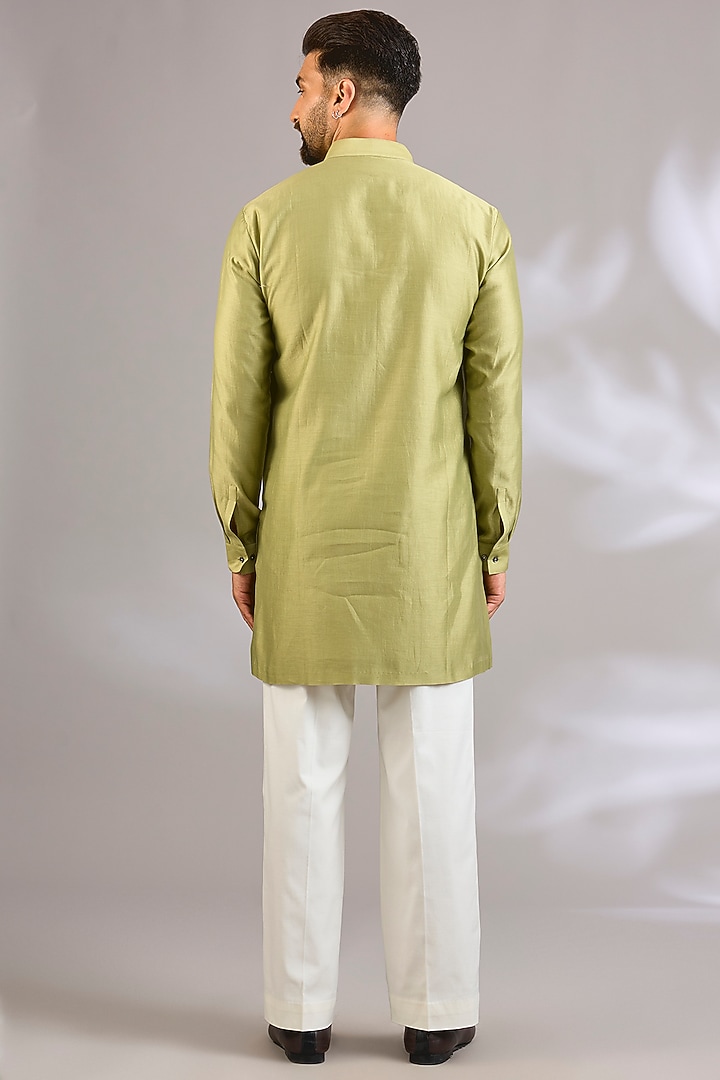 Fern Green Chanderi Silk Kurta Set by Dhruv Vaish at Pernia's Pop Up Shop
