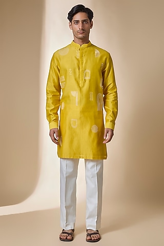 Marigold Yellow Silk Kurta Set by Dhruv Vaish
