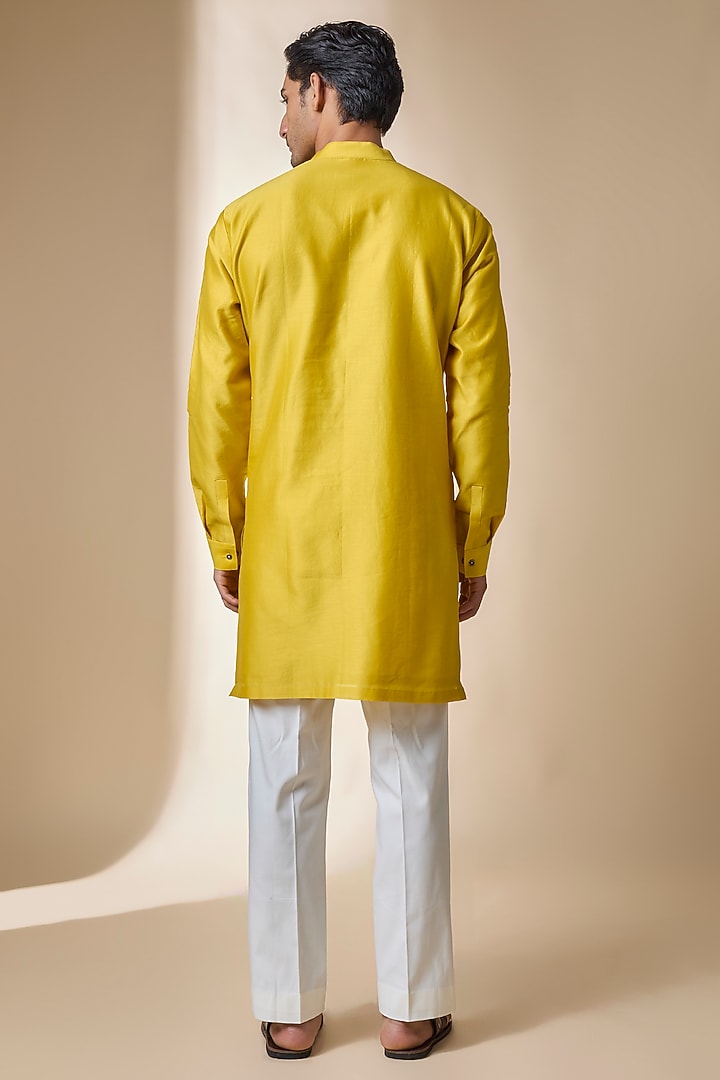 Marigold Yellow Silk Kurta Set by Dhruv Vaish at Pernia's Pop Up Shop