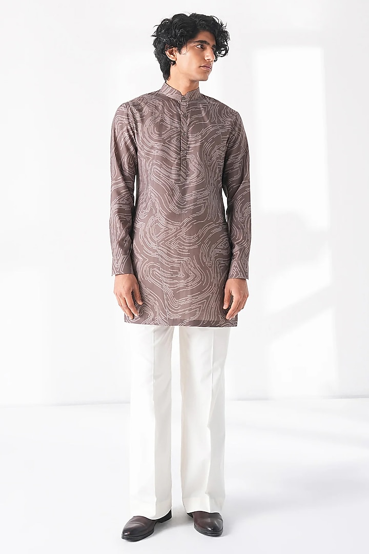 Bean Brown Spun Silk Kurta Set by Dhruv Vaish at Pernia's Pop Up Shop
