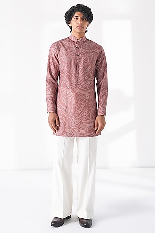 Dusty Rose Spun Silk Kurta Set by Dhruv Vaish