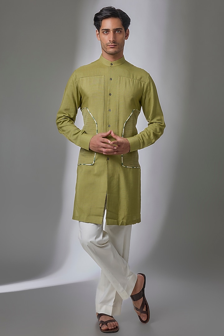 Fern Silk Kurta Set by Dhruv Vaish at Pernia's Pop Up Shop