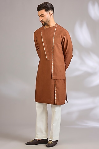 Burnt Orange Cotton Silk Kurta Set by Dhruv Vaish