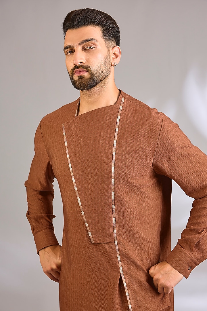 Burnt Orange Cotton Silk Kurta Set by Dhruv Vaish at Pernia's Pop Up Shop