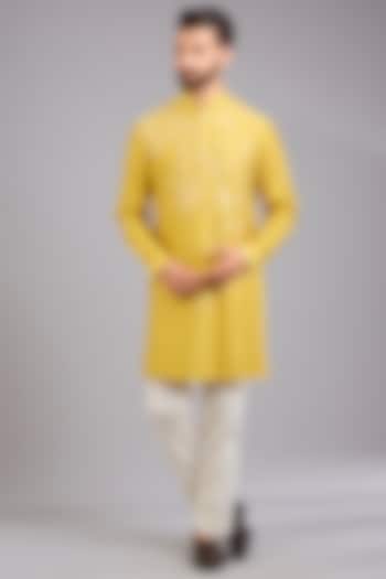 Marigold Silk Kurta Set by Dhruv Vaish at Pernia's Pop Up Shop
