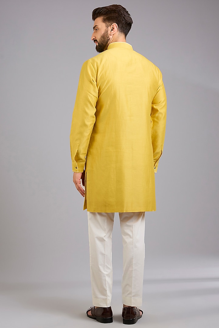 Marigold Silk Kurta Set by Dhruv Vaish at Pernia's Pop Up Shop