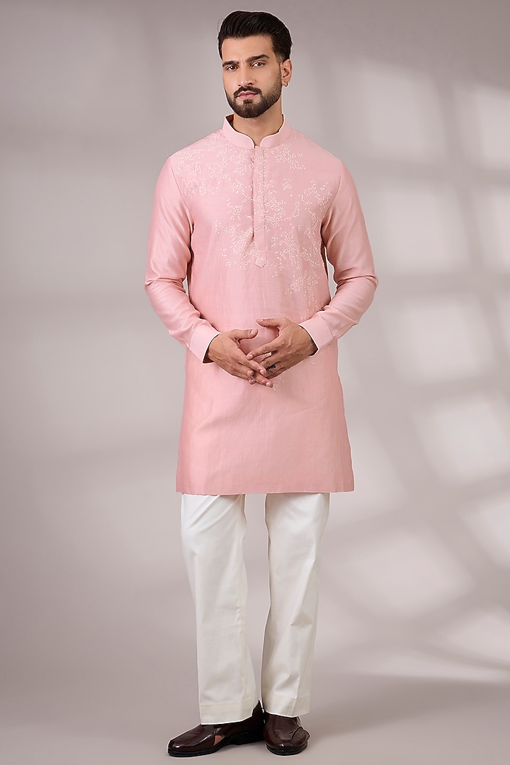 Sakura Pink Cotton Silk Kurta Set by Dhruv Vaish at Pernia's Pop Up Shop