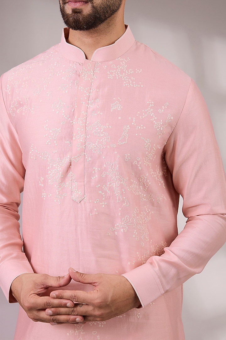 Sakura Pink Cotton Silk Kurta Set by Dhruv Vaish at Pernia's Pop Up Shop