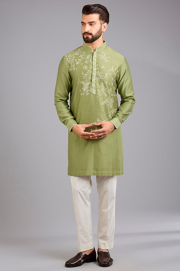 Fern Silk Kurta Set by Dhruv Vaish at Pernia's Pop Up Shop