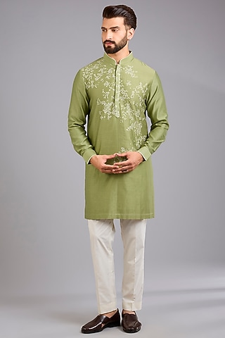 Fern Silk Kurta Set by Dhruv Vaish