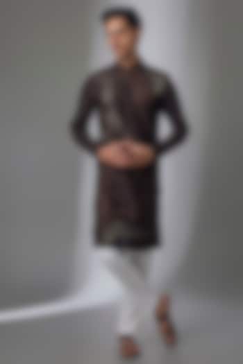 Coco Brown Silk Kurta Set by Dhruv Vaish at Pernia's Pop Up Shop