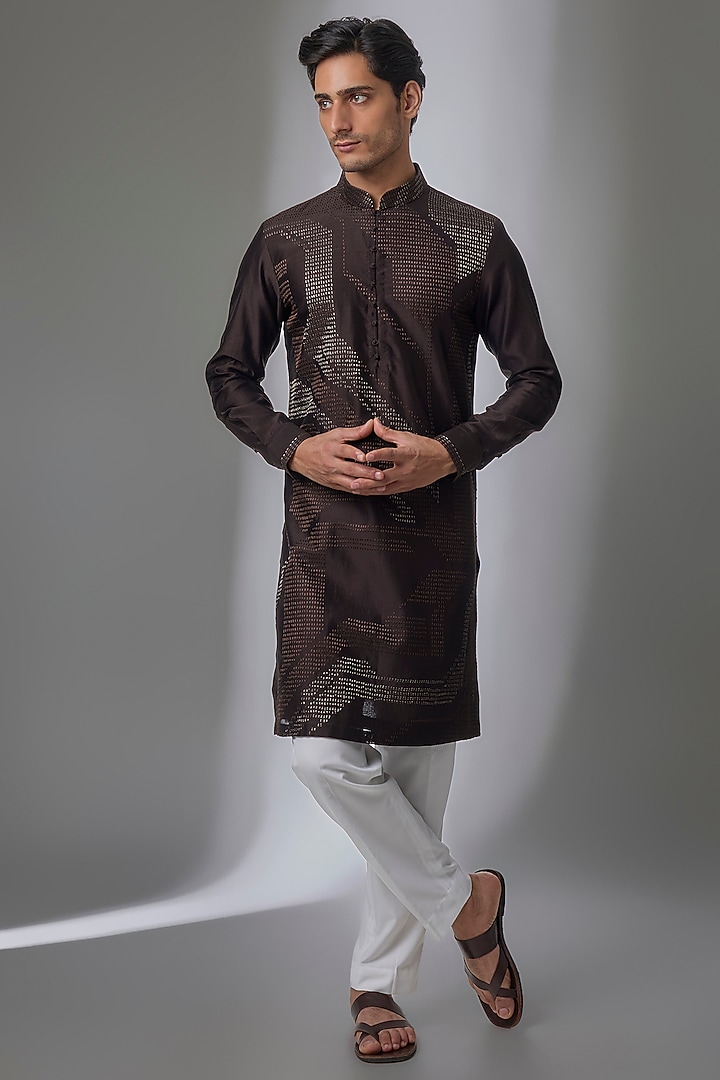 Coco Brown Silk Kurta Set by Dhruv Vaish at Pernia's Pop Up Shop