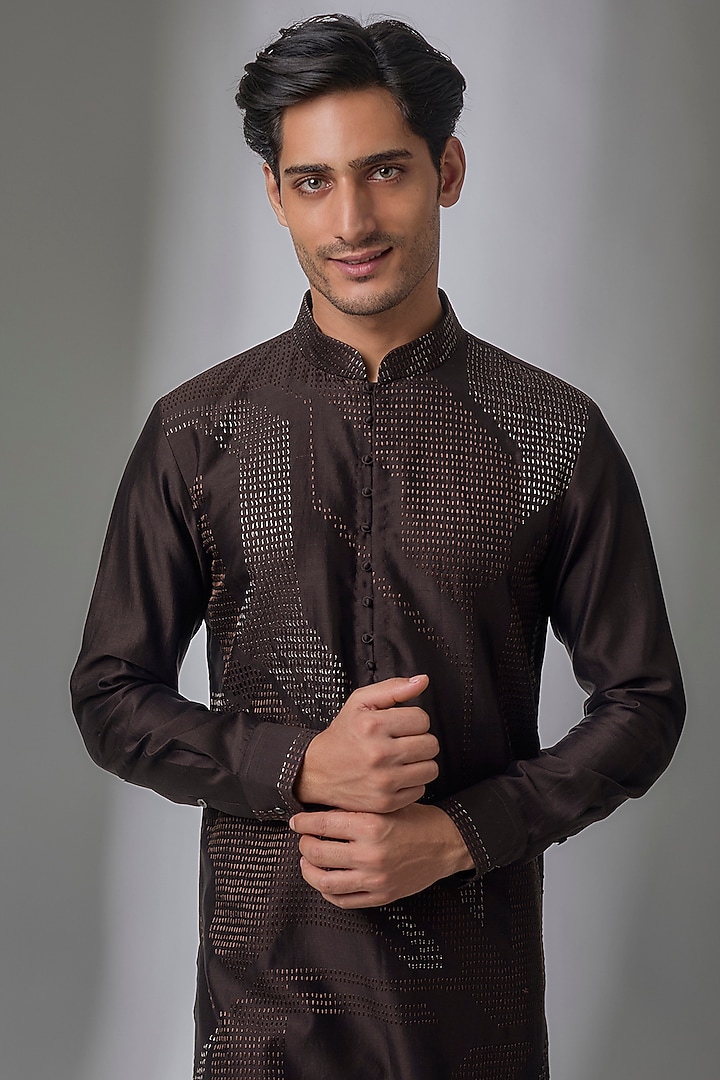 Coco Brown Silk Kurta Set by Dhruv Vaish at Pernia's Pop Up Shop