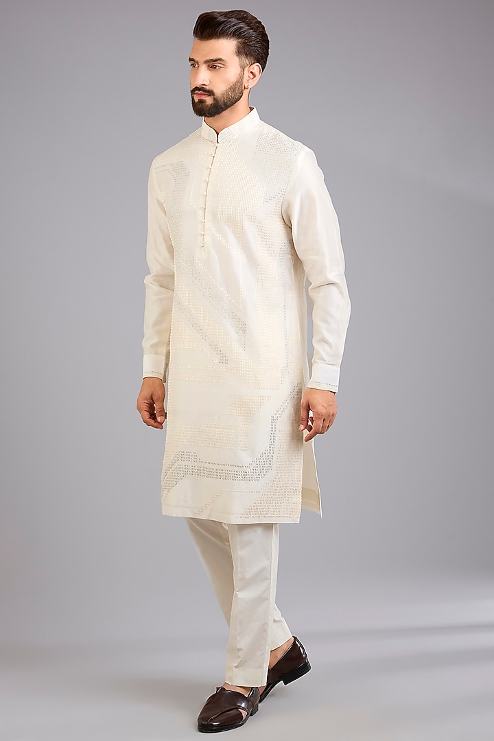 Ivory Silk Kurta Set by Dhruv Vaish at Pernia's Pop Up Shop