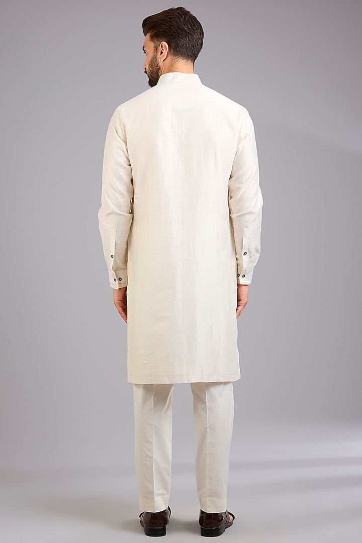 Ivory Silk Kurta Set by Dhruv Vaish at Pernia's Pop Up Shop
