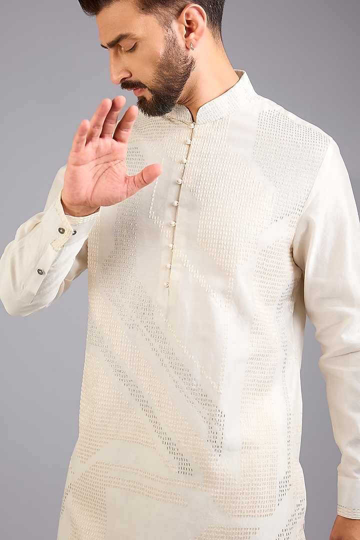 Ivory Silk Kurta Set by Dhruv Vaish at Pernia's Pop Up Shop