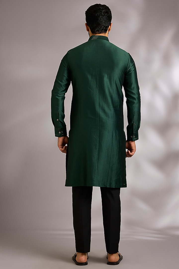 Bottle Green Silk Kurta Set by Dhruv Vaish at Pernia's Pop Up Shop
