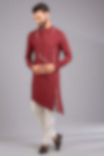 Earthy Red Silk Kurta Set by Dhruv Vaish at Pernia's Pop Up Shop