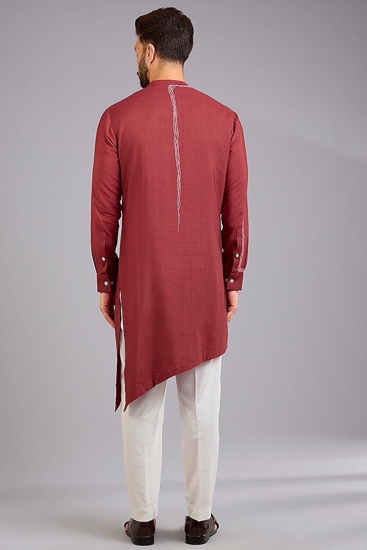 Earthy Red Silk Kurta Set by Dhruv Vaish at Pernia's Pop Up Shop