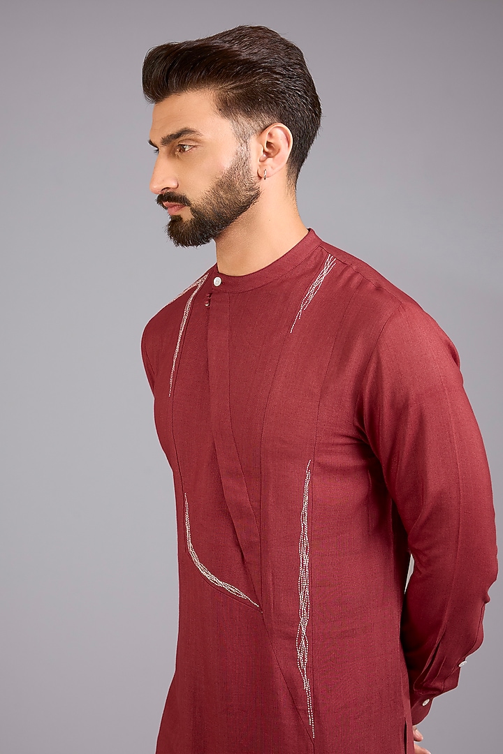 Earthy Red Silk Kurta Set by Dhruv Vaish at Pernia's Pop Up Shop