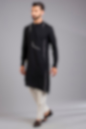 Black Silk Kurta Set by Dhruv Vaish at Pernia's Pop Up Shop