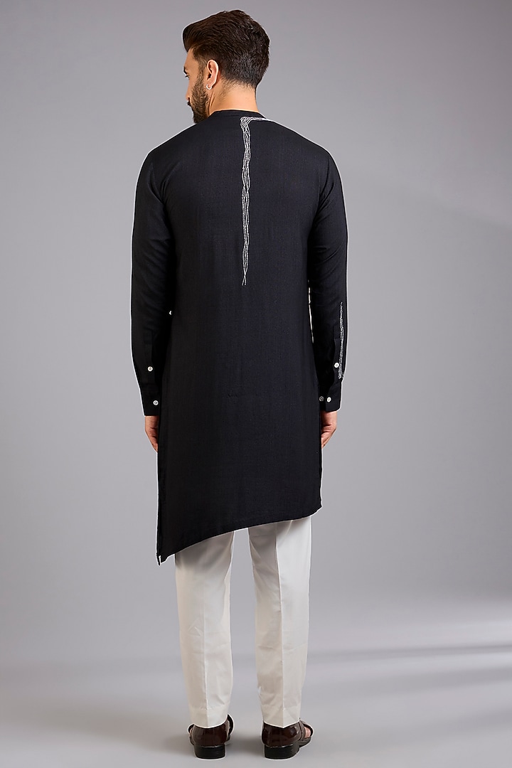 Black Silk Kurta Set by Dhruv Vaish at Pernia's Pop Up Shop