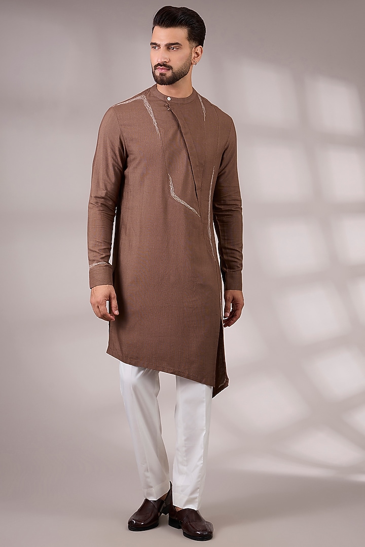 Bean Brown Cotton Silk Kurta Set by Dhruv Vaish at Pernia's Pop Up Shop