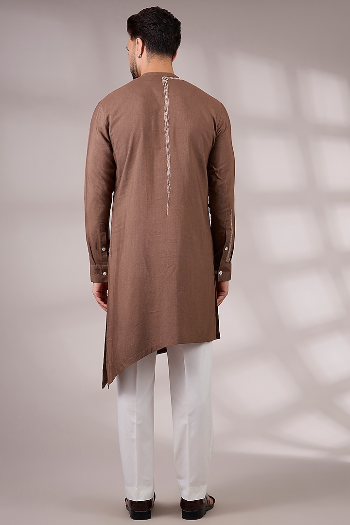 Bean Brown Cotton Silk Kurta Set by Dhruv Vaish at Pernia's Pop Up Shop