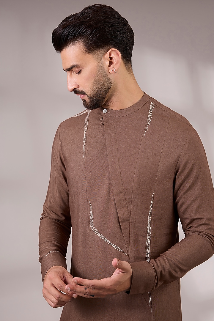 Bean Brown Cotton Silk Kurta Set by Dhruv Vaish at Pernia's Pop Up Shop