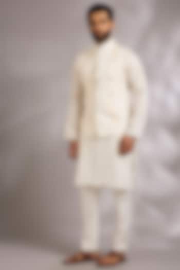 Ivory Silk Bundi Jacket by Dhruv Vaish at Pernia's Pop Up Shop