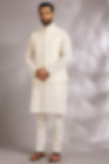 Ivory Silk Bundi Jacket by Dhruv Vaish at Pernia's Pop Up Shop