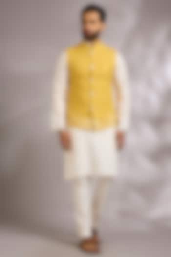 Marigold Silk Bundi Jacket by Dhruv Vaish at Pernia's Pop Up Shop