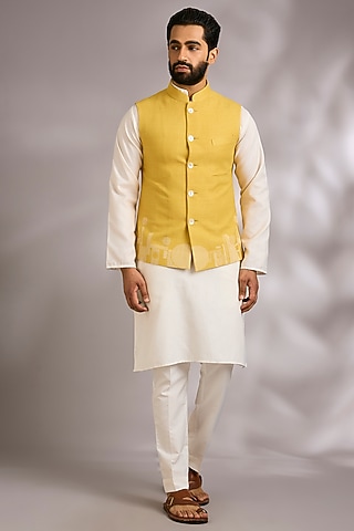 Marigold Silk Bundi Jacket by Dhruv Vaish
